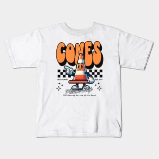 Retro Traffic Cone Mascot Directing Traffic Kids T-Shirt